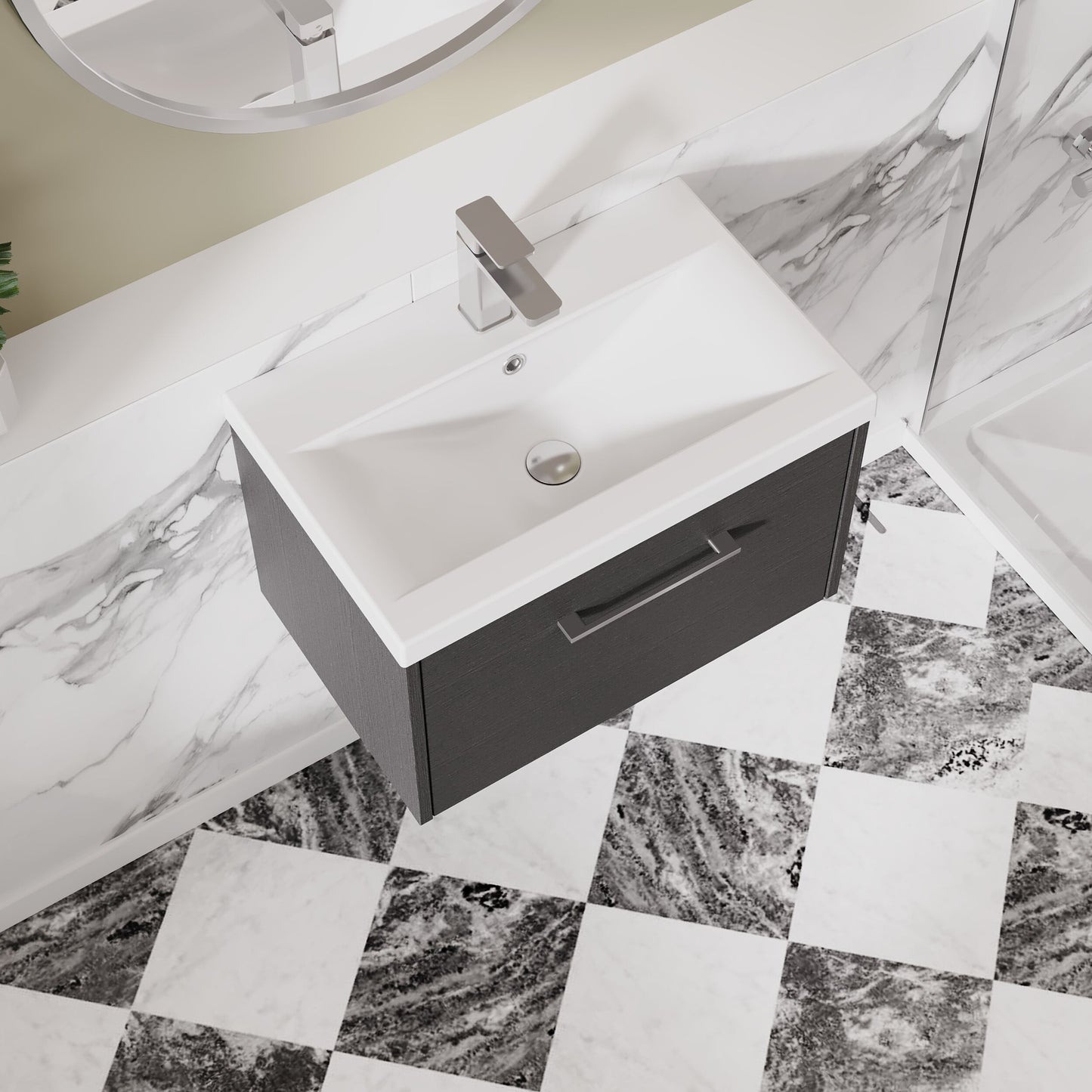 Hudson Reed Juno 600mm Graphite Grey Wall Hung Vanity Unit with Single Drawer & 1 Tap Hole Basin