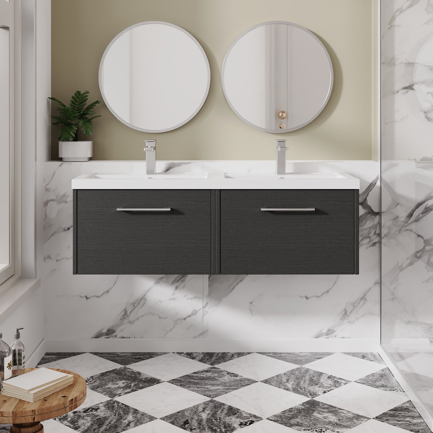 Hudson Reed Juno 1200mm Wall Hung Graphite Grey 2-Drawer Vanity Unit & Double Basin