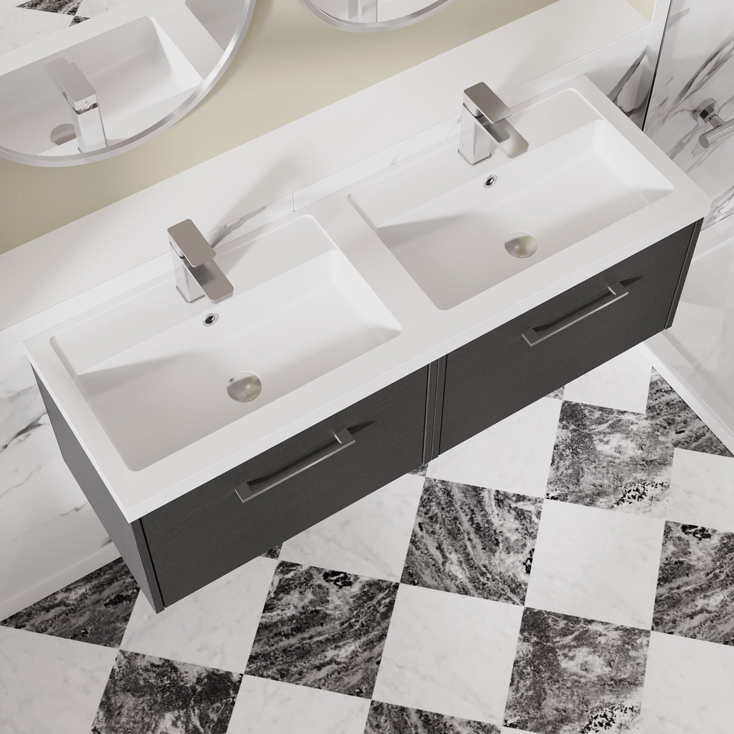 Hudson Reed Juno 1200mm Wall Hung Graphite Grey 2-Drawer Vanity Unit & Double Basin