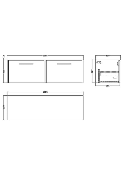 Hudson Reed Juno 1200mm Graphite Grey Wall Hung 2-Drawer Vanity Unit With Worktop
