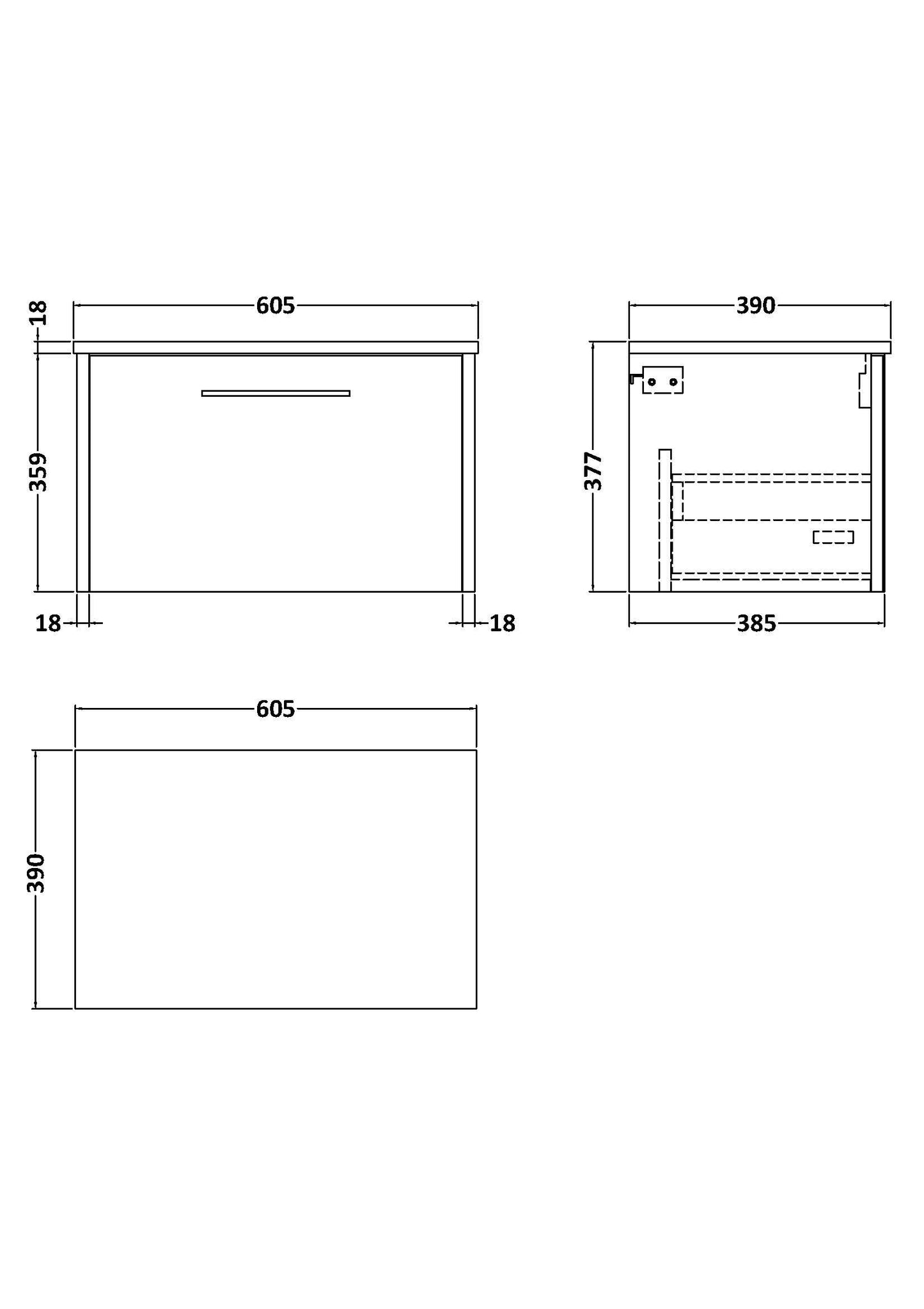 Hudson Reed Juno 600mm Wall Hung Single Drawer Vanity Unit With Worktop