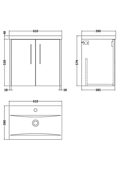 Hudson Reed Juno 600mm Graphite Grey Wall Hung 2-Door Vanity Unit With Basin Rigid