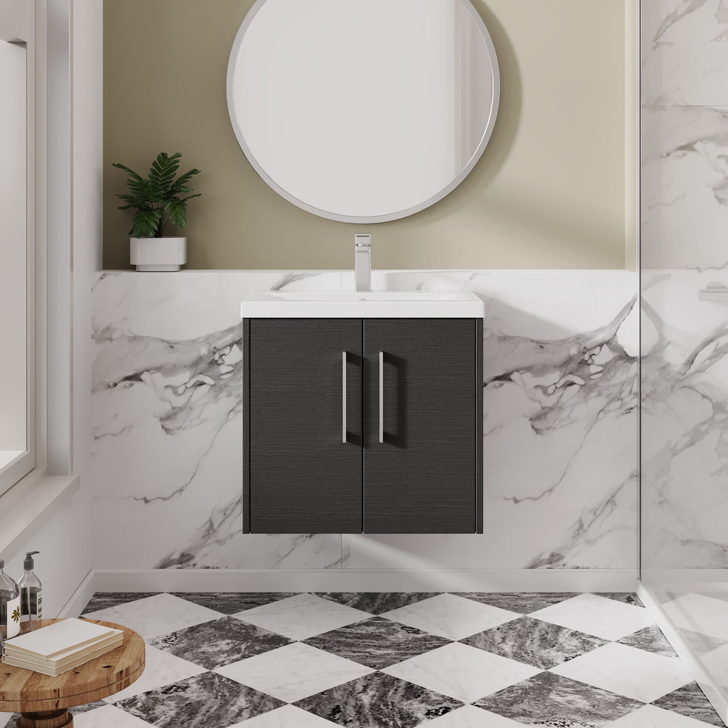 Hudson Reed Juno 600mm Graphite Grey Wall Hung 2-Door Vanity Unit With Basin Rigid