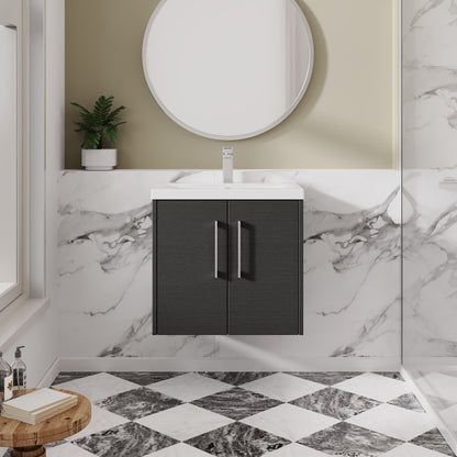 Hudson Reed Juno 600mm Graphite Grey Wall Hung 2-Door Vanity Unit With Basin Rigid