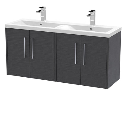 Hudson Reed Juno 1205mm Graphite Grey Wall Hung 4-Door Vanity Unit & Double Basin with Soft Close Doors