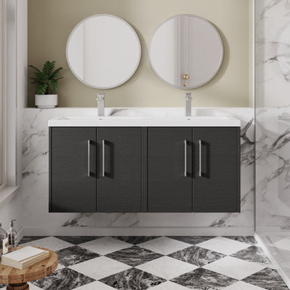 Hudson Reed Juno 1205mm Graphite Grey Wall Hung 4-Door Vanity Unit & Double Basin with Soft Close Doors