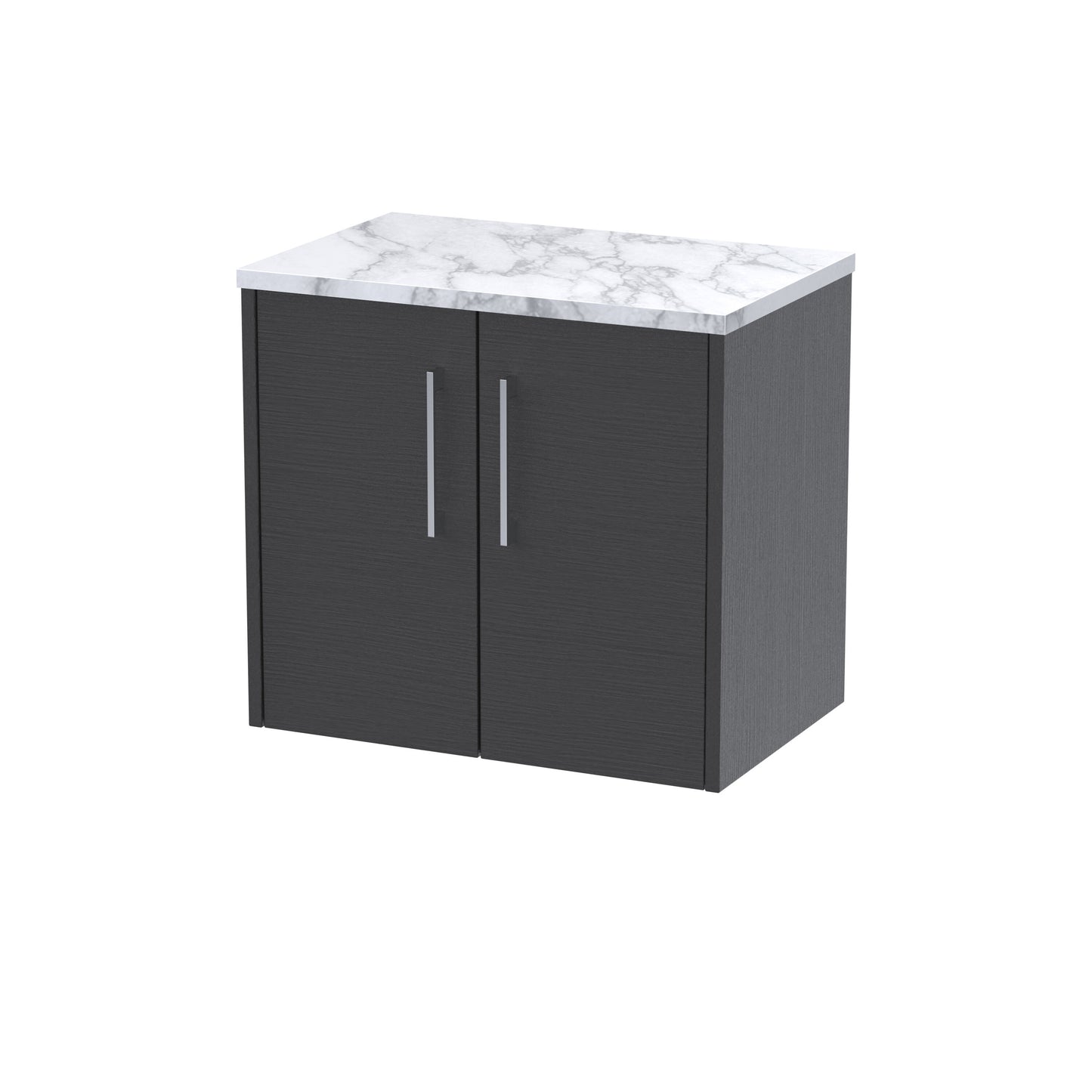 Hudson Reed Juno 600mm Wall Hung Graphite Grey Woodgrain 2-Door Vanity Unit With Laminate Worktop