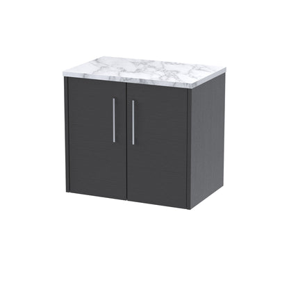 Hudson Reed Juno 600mm Wall Hung Graphite Grey Woodgrain 2-Door Vanity Unit With Laminate Worktop