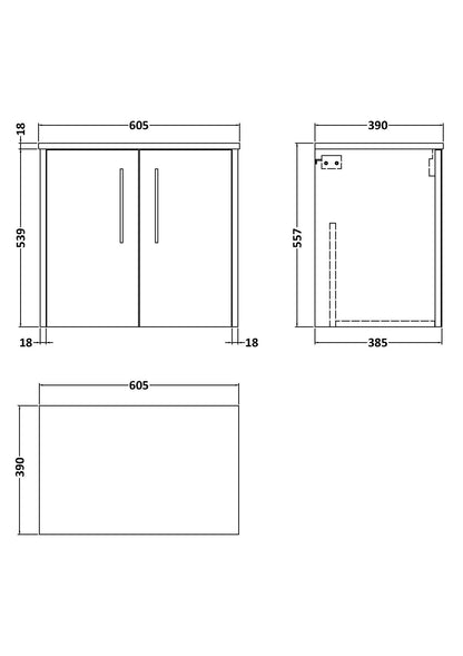Hudson Reed Juno 600mm Wall Hung 2-Door Vanity Unit With Worktop