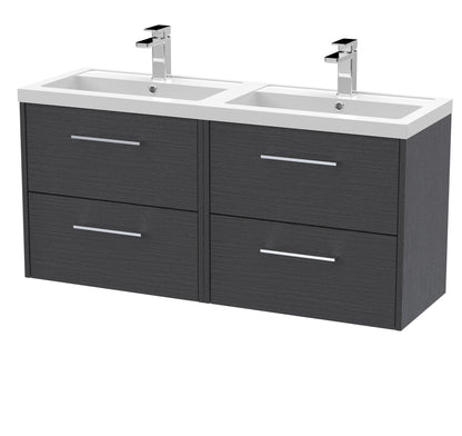 Hudson Reed Juno 1200mm Wall Hung Graphite Grey Vanity Unit with Double Polymarble Basin