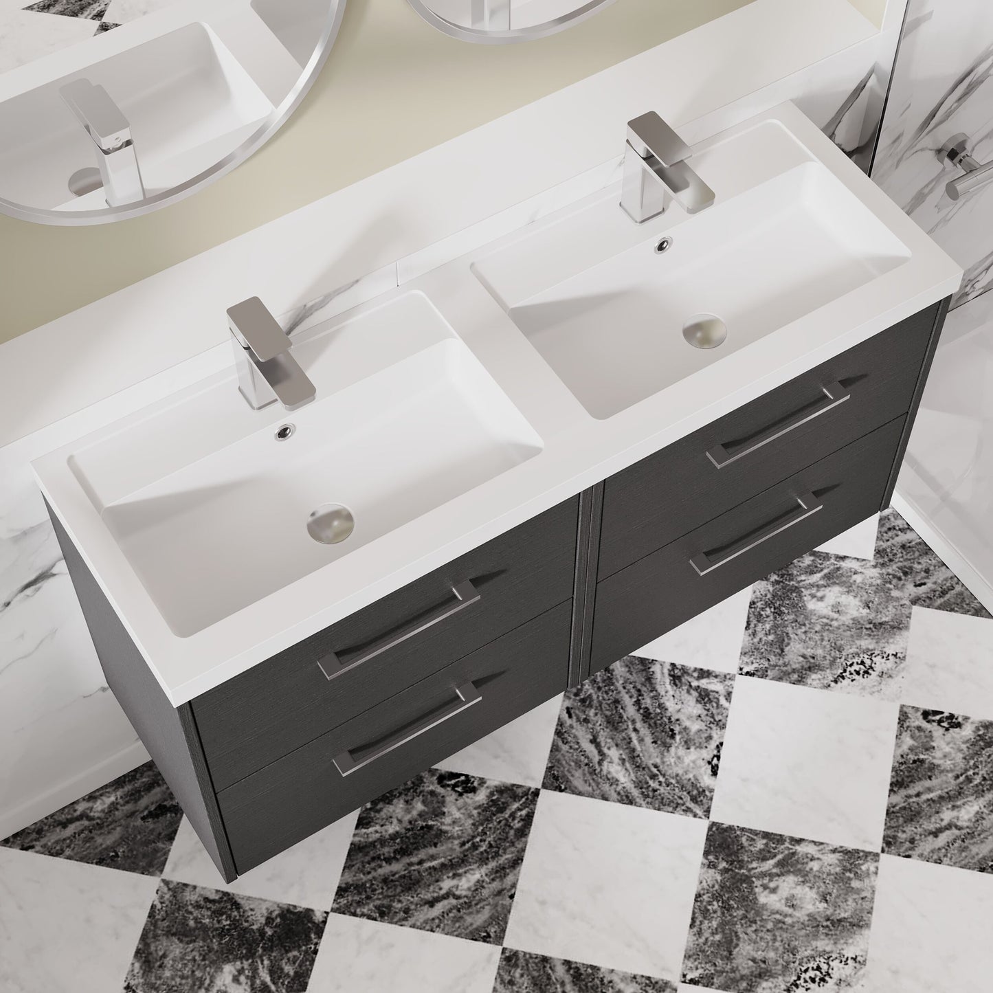 Hudson Reed Juno 1200mm Wall Hung Graphite Grey Vanity Unit with Double Polymarble Basin