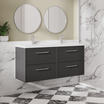 Hudson Reed Juno 1200mm Wall Hung Graphite Grey Vanity Unit with Double Polymarble Basin