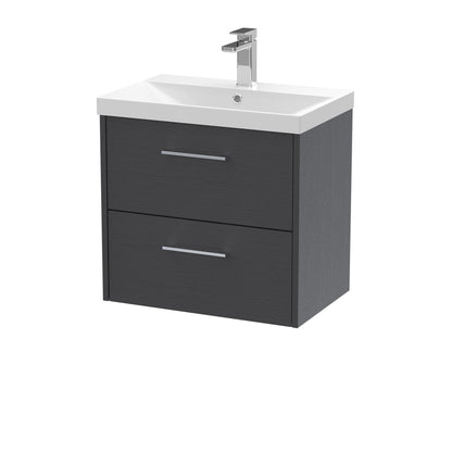 Hudson Reed Juno 600mm Graphite Grey Wall Hung 2-Drawer Vanity Unit with Thin-Edge 1 Tap Hole Basin