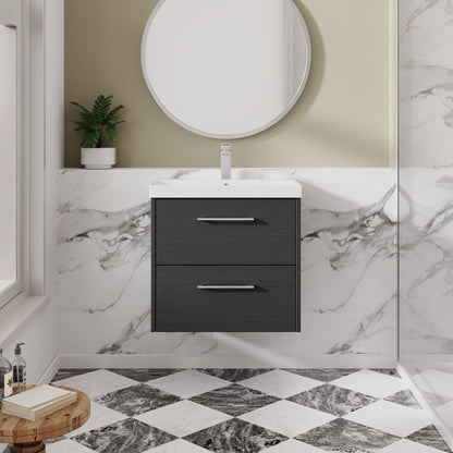 Hudson Reed Juno 600mm Graphite Grey Wall Hung 2-Drawer Vanity Unit with Thin-Edge 1 Tap Hole Basin