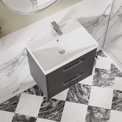 Hudson Reed Juno 600mm Graphite Grey Wall Hung 2-Drawer Vanity Unit with Thin-Edge 1 Tap Hole Basin