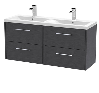 Hudson Reed Juno 1200mm Graphite Grey Wall Hung Double Basin Vanity Unit With Handles