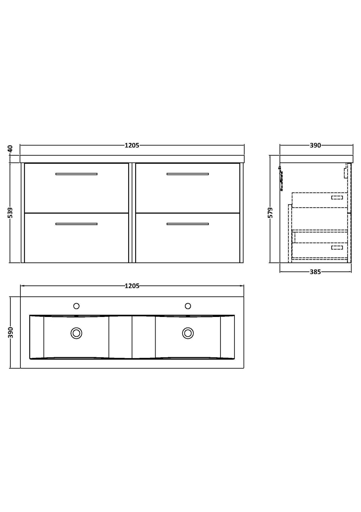 Hudson Reed Juno 1200mm Graphite Grey Wall Hung Double Basin Vanity Unit With Handles
