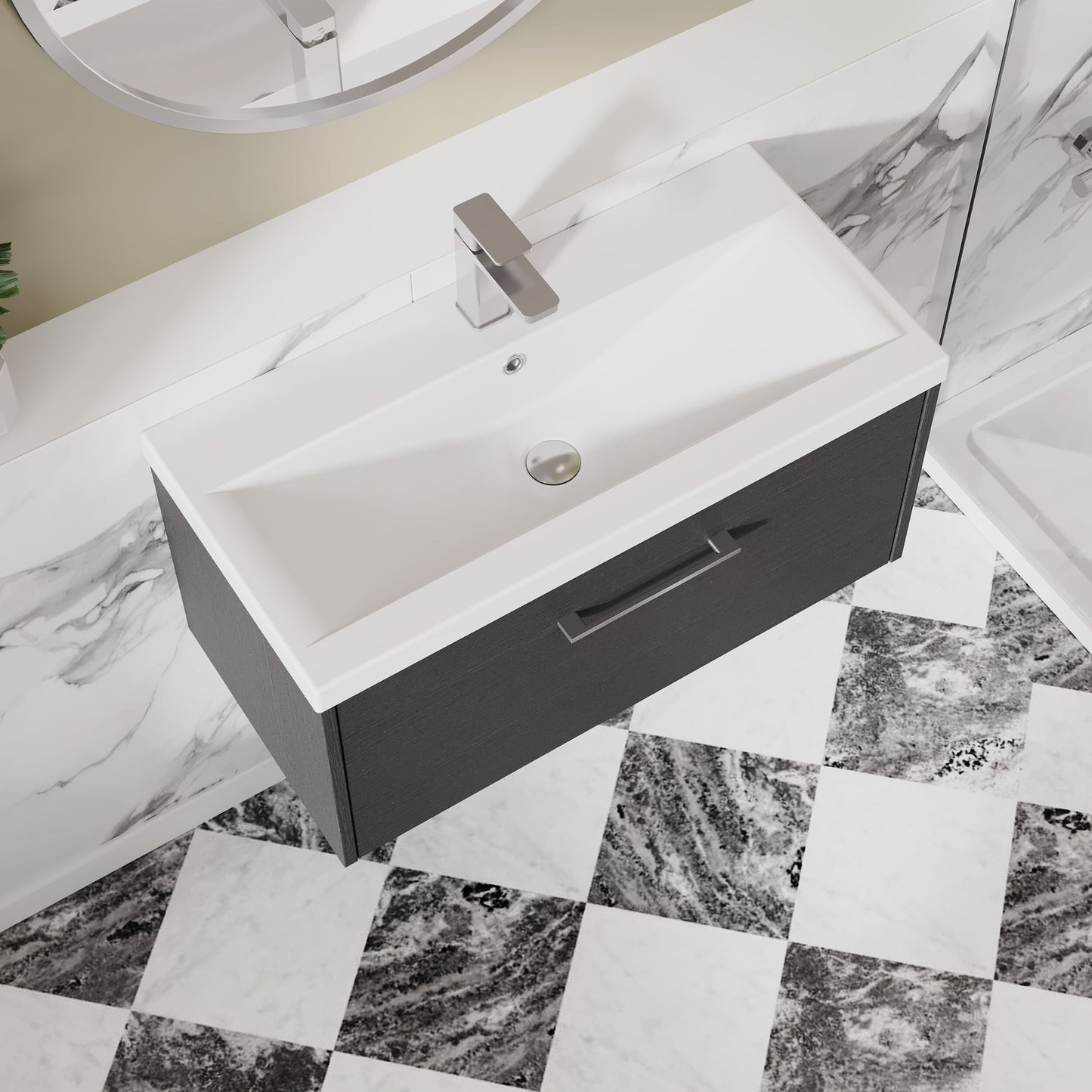 Hudson Reed Juno 800mm Graphite Grey Wall Hung Single Drawer Vanity Unit with 1 Tap Hole Basin