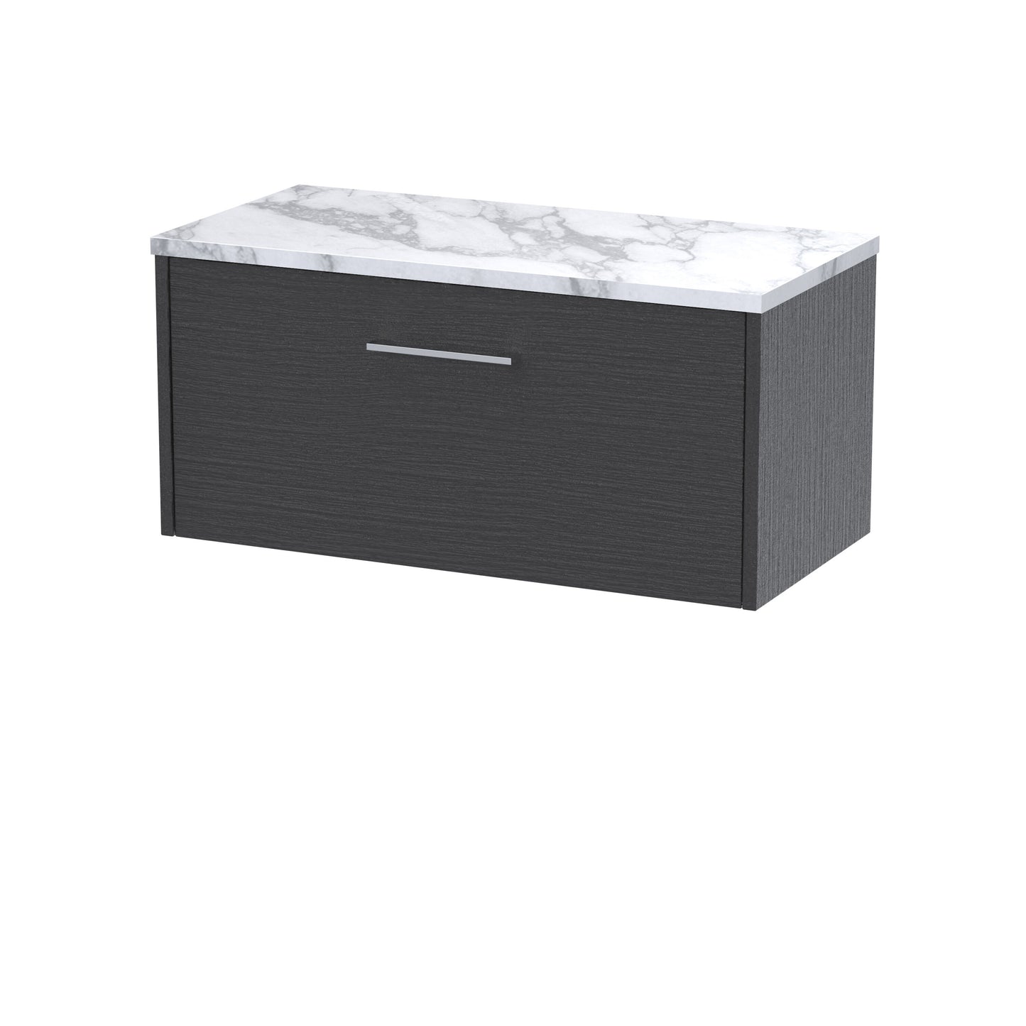 Hudson Reed Juno 800mm Graphite Grey Woodgrain Wall Hung Single Drawer Vanity Unit With Laminate Worktop