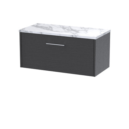 Hudson Reed Juno 800mm Graphite Grey Woodgrain Wall Hung Single Drawer Vanity Unit With Laminate Worktop