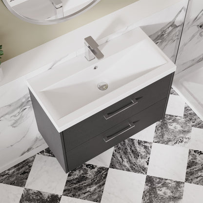 Hudson Reed Juno 800mm Graphite Grey Wall Hung 2-Drawer Vanity Unit With 1 Tap Hole Basin