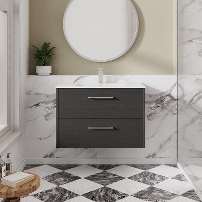Hudson Reed Juno 800mm Graphite Grey 2-Drawer Wall Hung Vanity Unit with 1 Tap Hole Basin