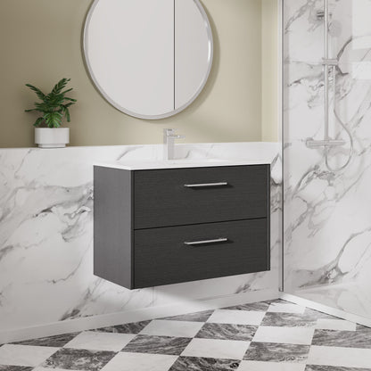 Hudson Reed Juno 800mm Graphite Grey 2-Drawer Wall Hung Vanity Unit with 1 Tap Hole Basin