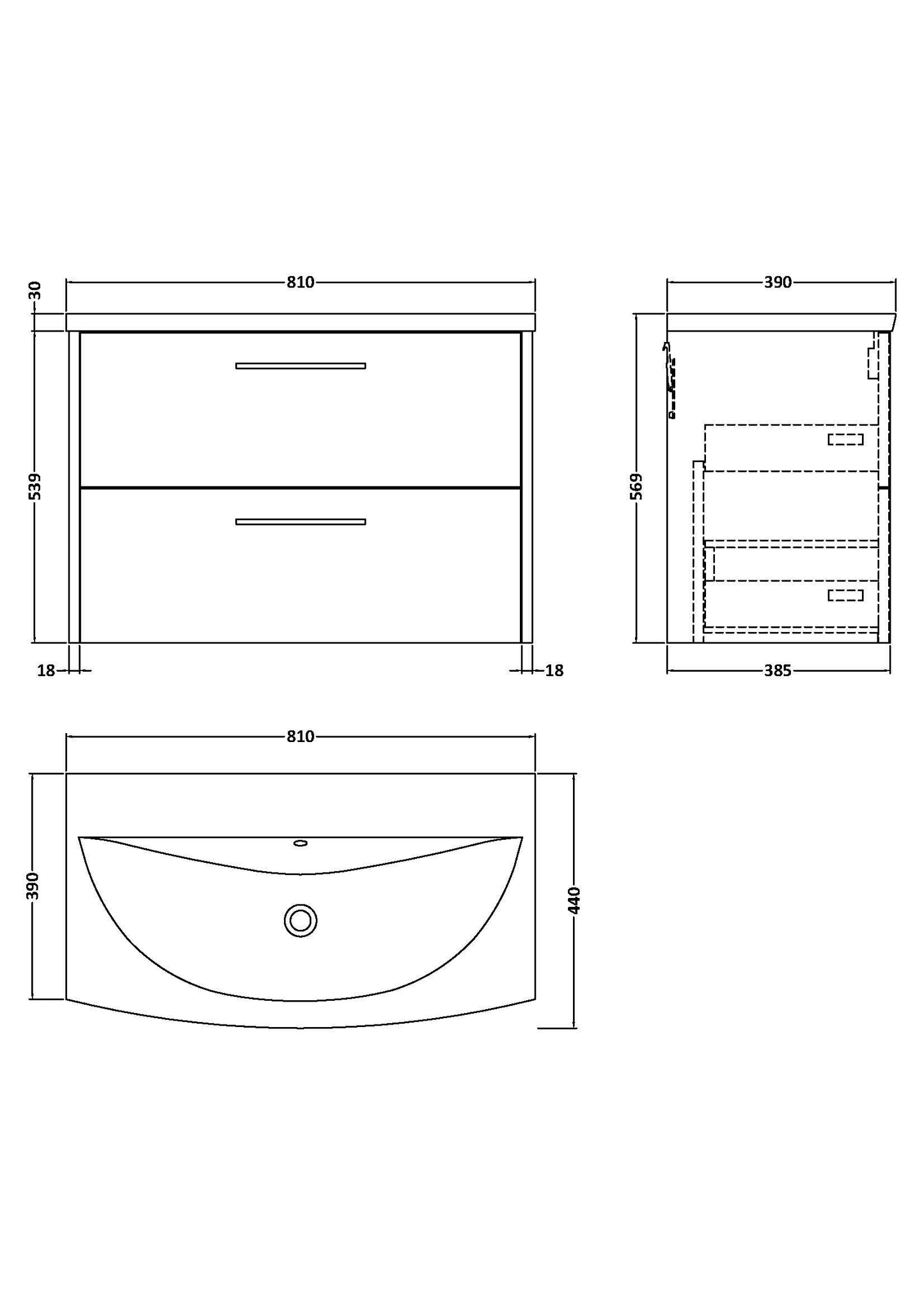Hudson Reed Juno 800mm Wall Hung 2-Drawer Vanity Unit With 1 Tap Hole Basin