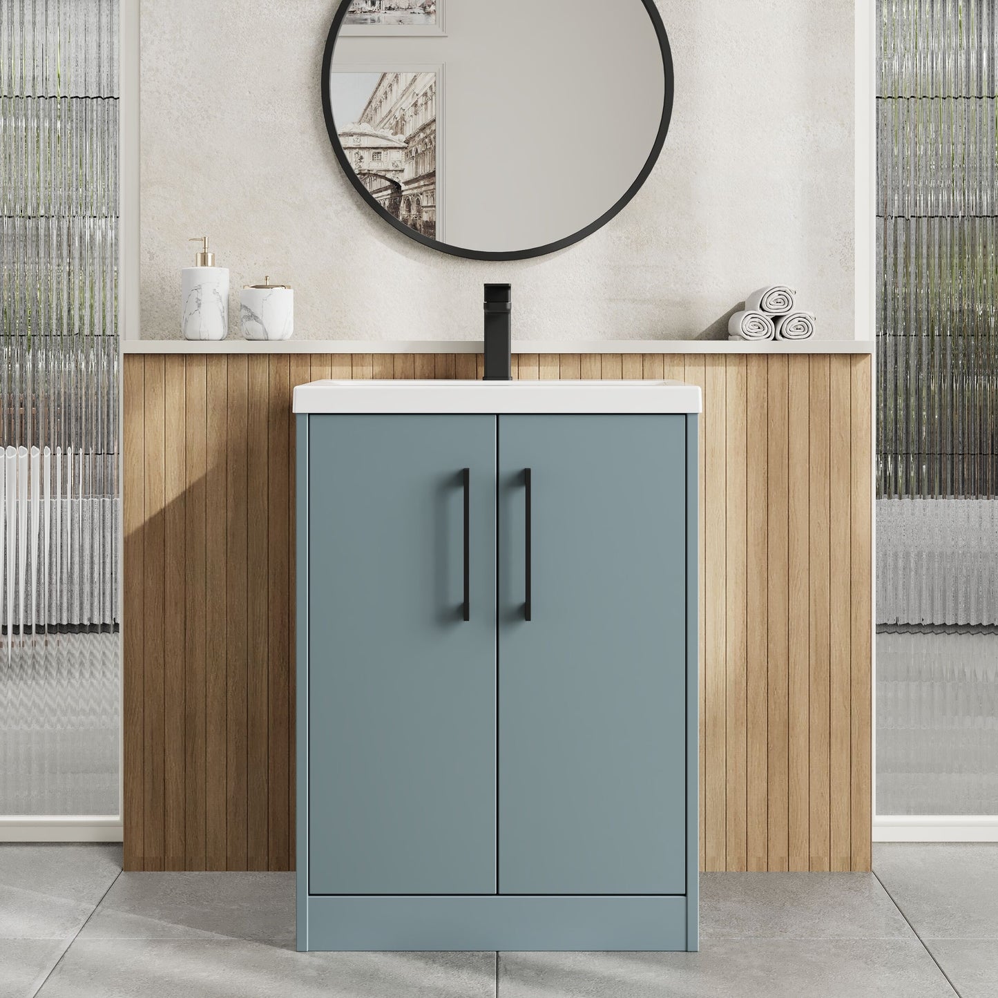 Hudson Reed Juno 600mm Floor Standing 2-Door Vanity Unit with 1 Tap Hole Basin