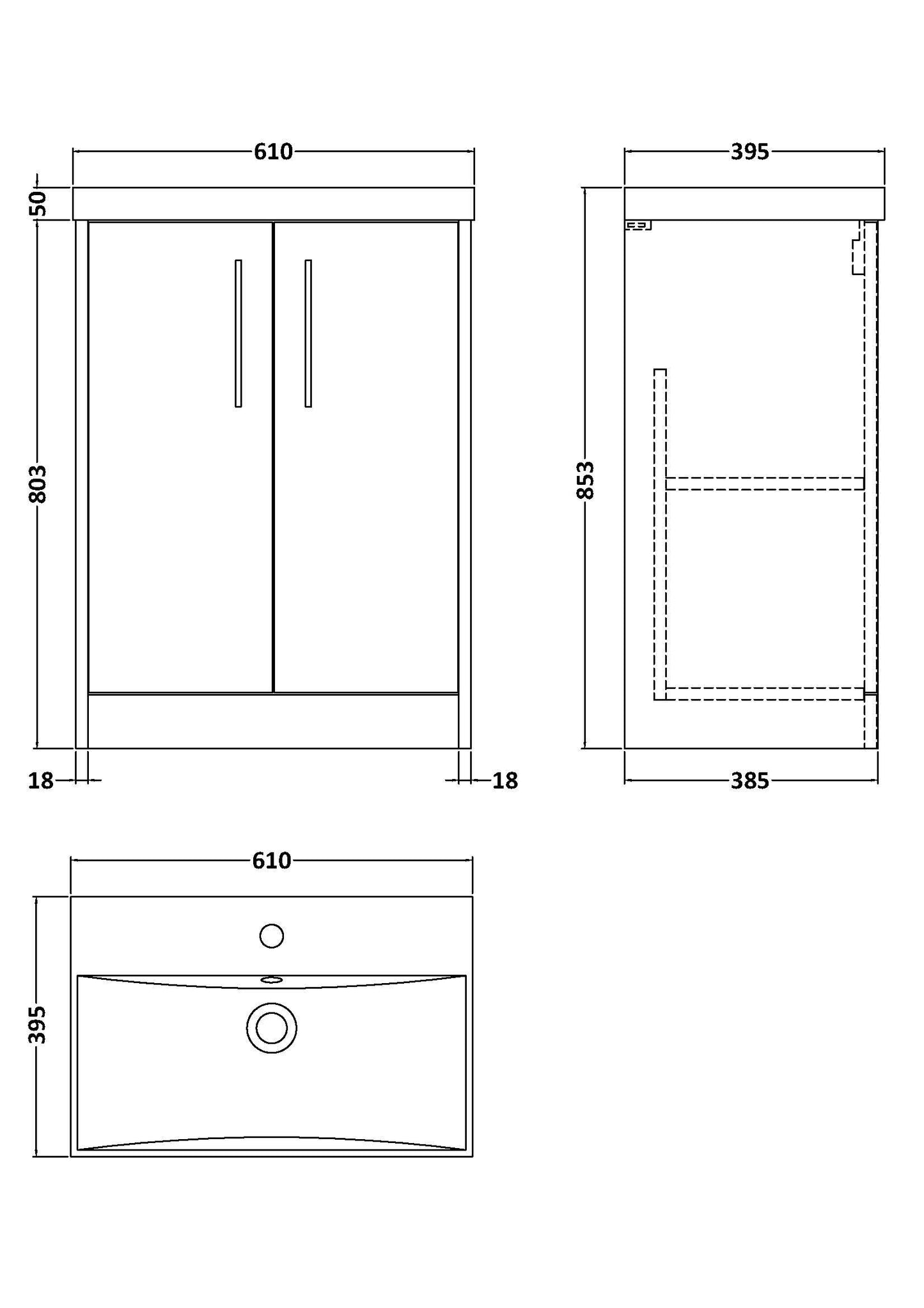 Hudson Reed Juno 600mm Floor Standing 2-Door Vanity Unit with Basin