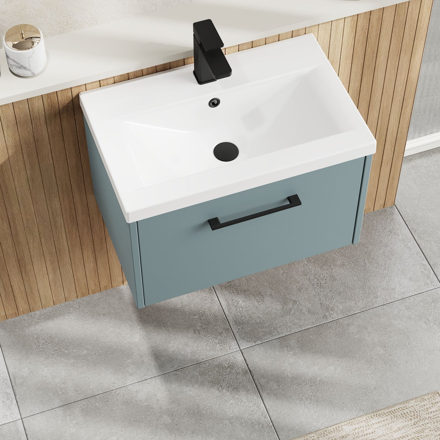 Hudson Reed Juno 600mm Coastal Grey Wall Hung Single Drawer Vanity Unit With 1 Tap Hole Basin