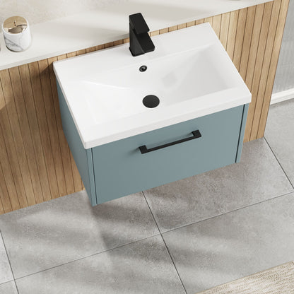 Hudson Reed Juno 600mm Coastal Grey Wall Hung Single Drawer Vanity Unit With 1 Tap Hole Basin