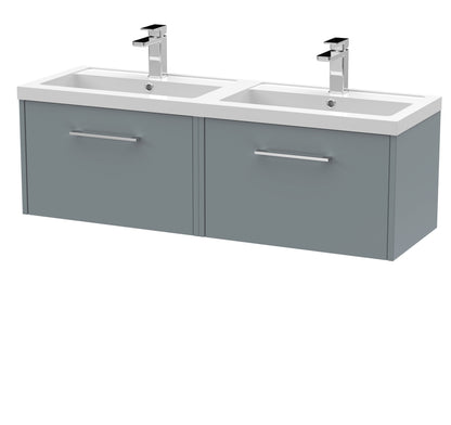 Hudson Reed Juno 1205mm Coastal Grey Wall Hung 2-Drawer Vanity & Double Basin