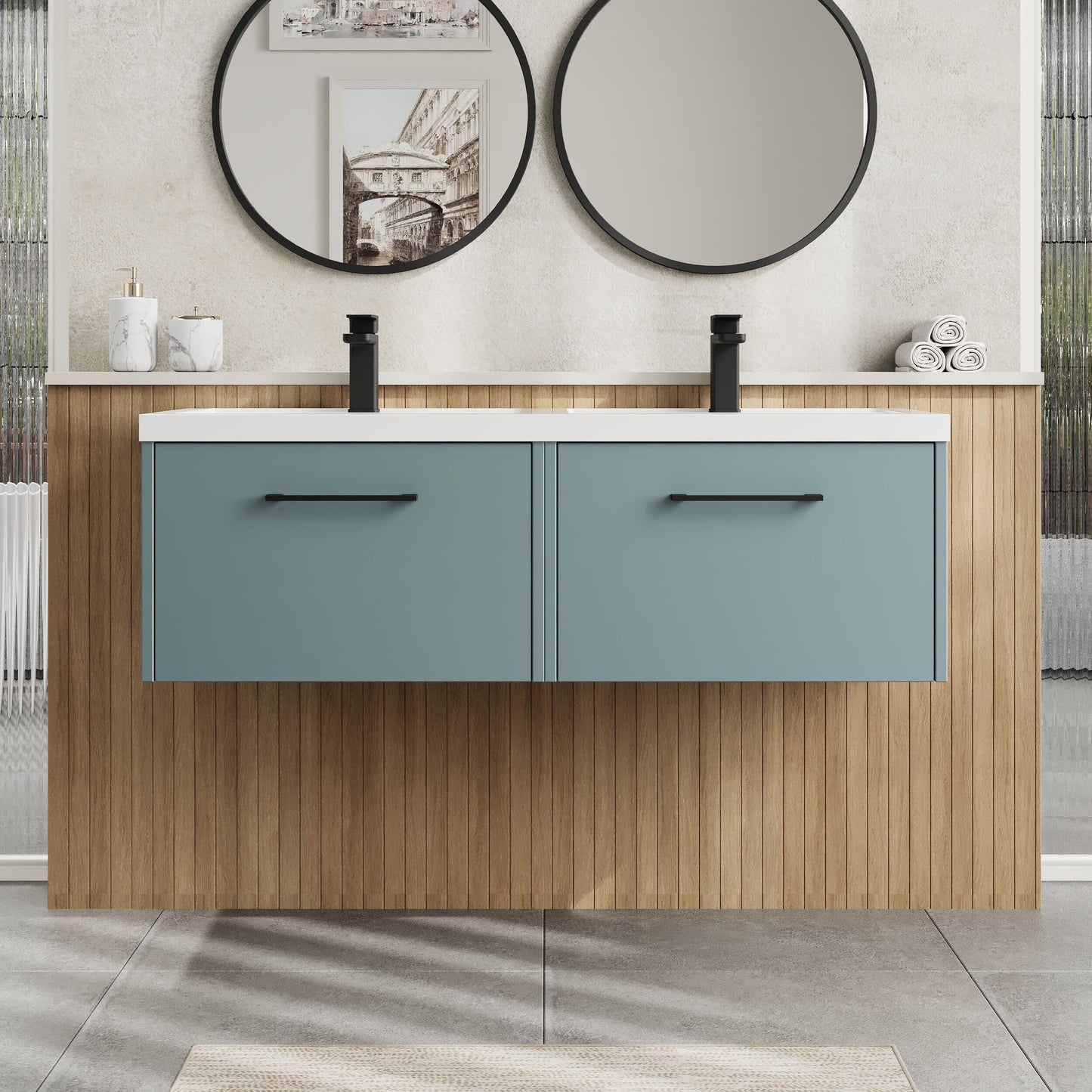 Hudson Reed Juno 1205mm Coastal Grey Wall Hung 2-Drawer Vanity & Double Basin