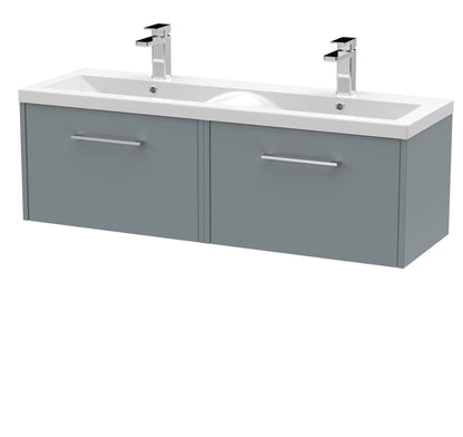 Hudson Reed Juno 1200mm Coastal Grey Wall Hung 2-Drawer Soft Close Vanity Unit with Double Basin