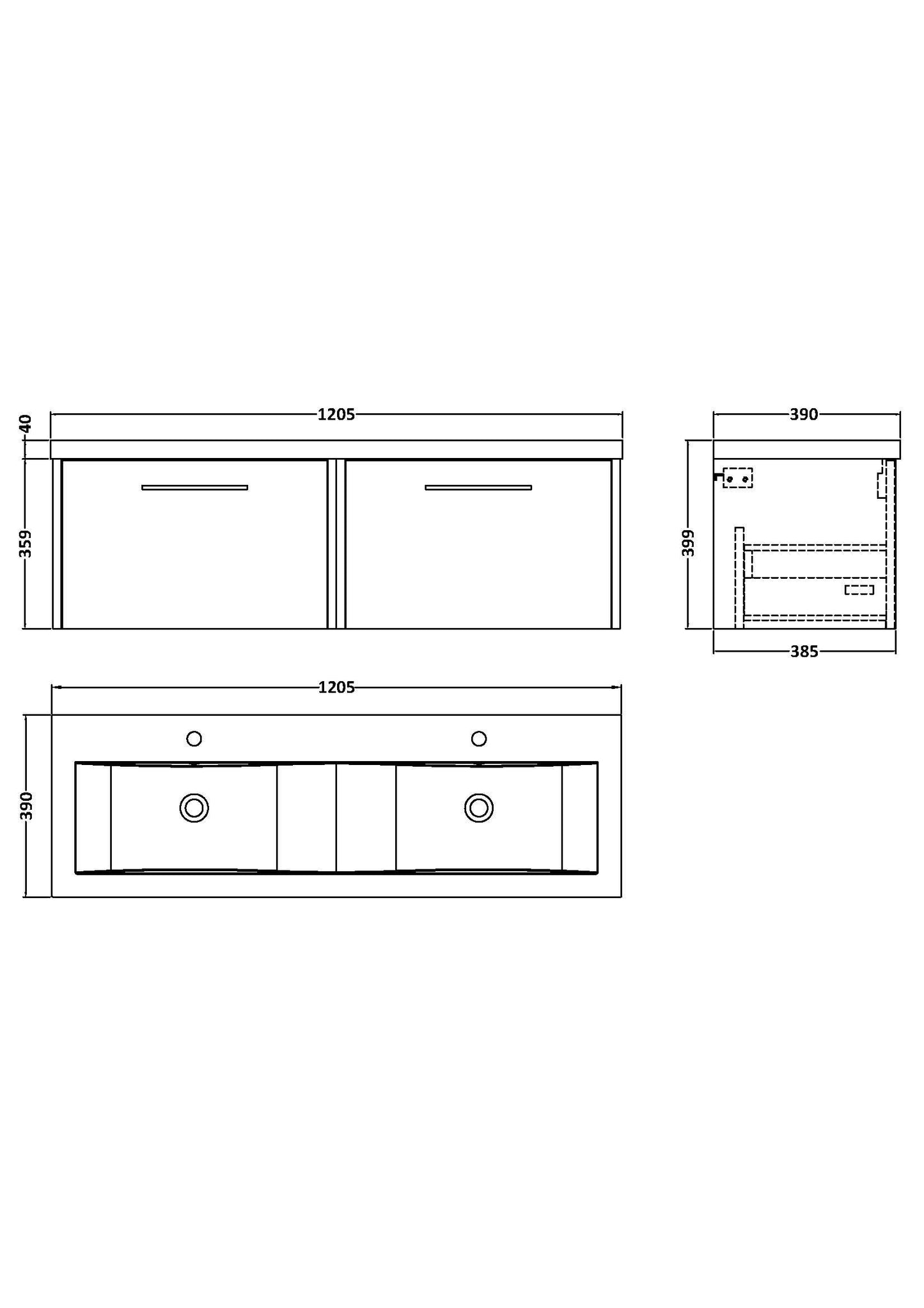 Hudson Reed Juno 1200mm Coastal Grey Wall Hung 2-Drawer Soft Close Vanity Unit with Double Basin