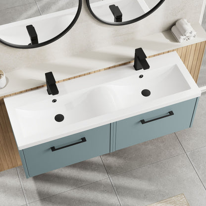 Hudson Reed Juno 1200mm Coastal Grey Wall Hung 2-Drawer Soft Close Vanity Unit with Double Basin