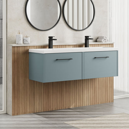 Hudson Reed Juno 1200mm Coastal Grey Wall Hung 2-Drawer Soft Close Vanity Unit with Double Basin