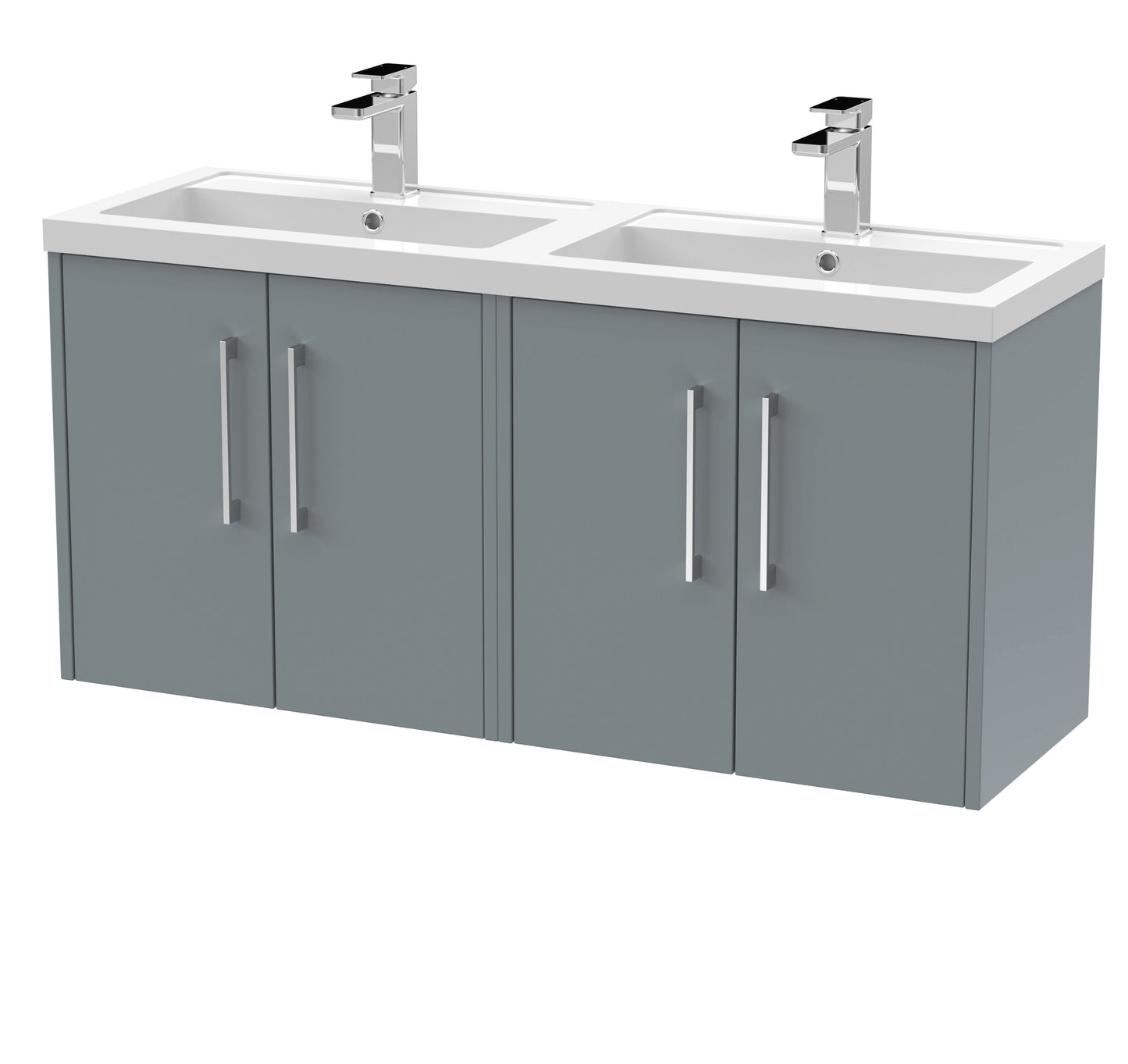 Hudson Reed Juno 1200mm Wall Hung Coastal Grey 4-Door Double Basin Vanity Unit