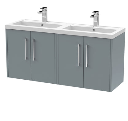 Hudson Reed Juno 1200mm Wall Hung Coastal Grey 4-Door Double Basin Vanity Unit