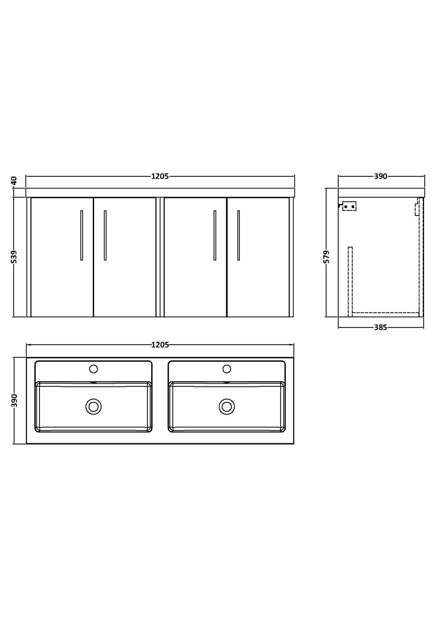 Hudson Reed Juno 1200mm Wall Hung Coastal Grey 4-Door Double Basin Vanity Unit