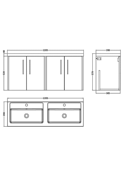Hudson Reed Juno 1200mm Wall Hung Coastal Grey 4-Door Double Basin Vanity Unit