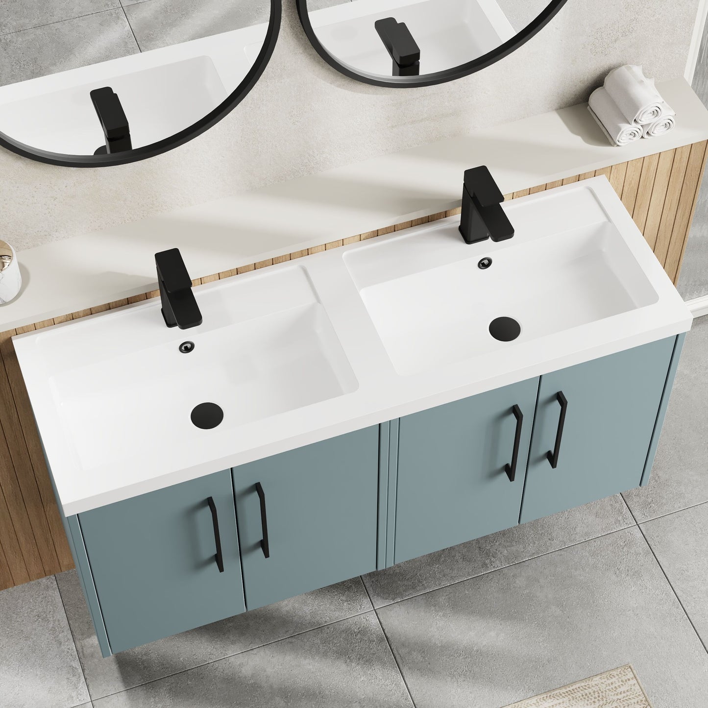 Hudson Reed Juno 1200mm Wall Hung Coastal Grey 4-Door Double Basin Vanity Unit