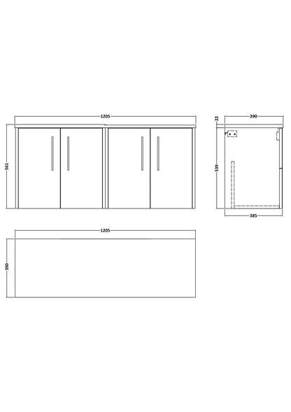 Juno 1200mm Wall Hung 4-Door Vanity & Laminate Worktop