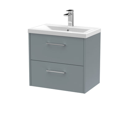 Hudson Reed Juno 600mm Coastal Grey Wall Hung 2-Drawer Vanity Unit With 1 Tap Hole Basin
