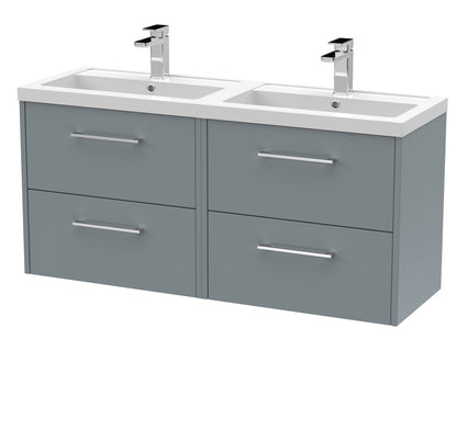 Hudson Reed Juno 1200mm Coastal Grey Wall Hung 4-Door Vanity Unit & Double Basin