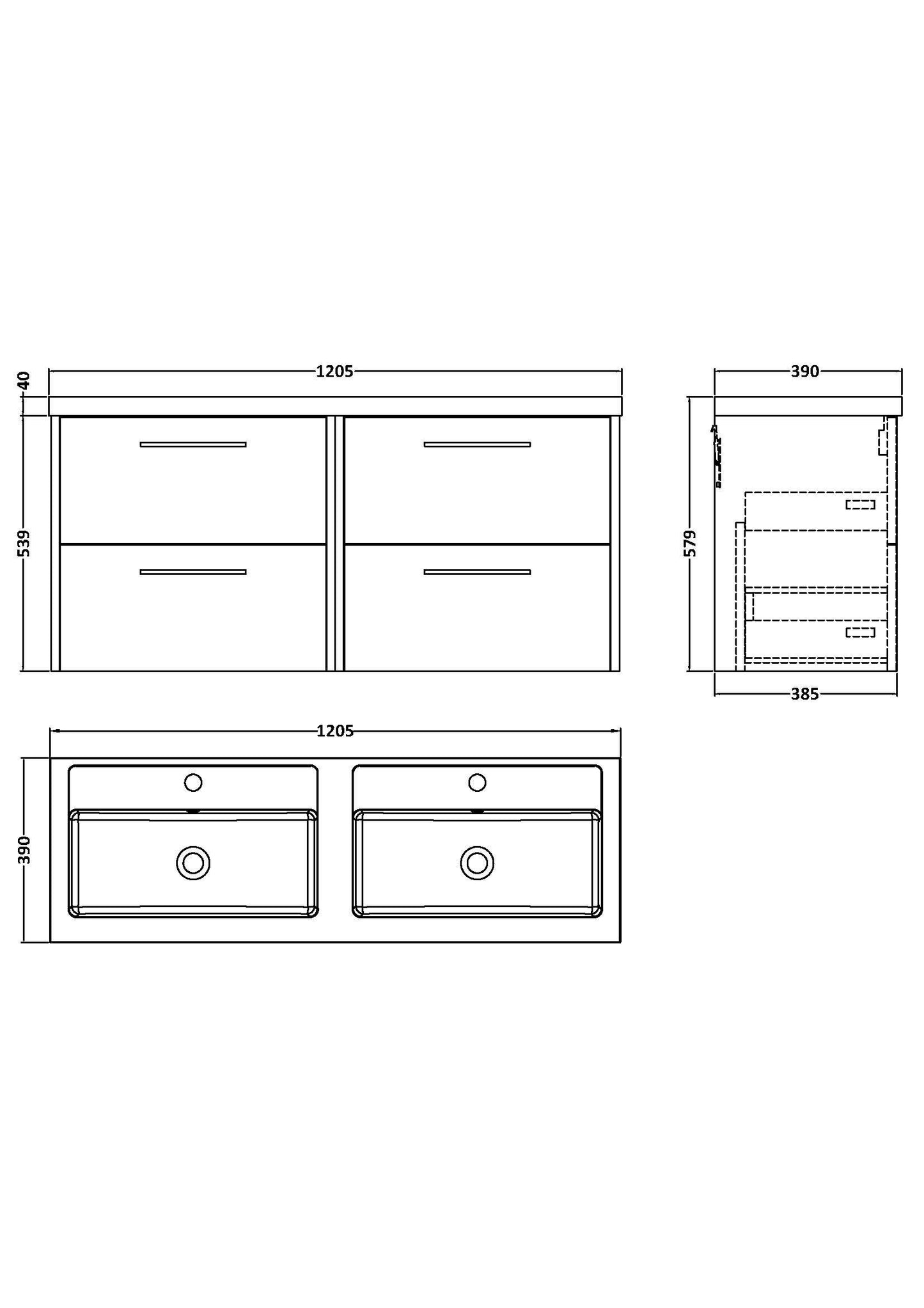 Hudson Reed Juno 1200mm Coastal Grey Wall Hung 4-Door Vanity Unit & Double Basin