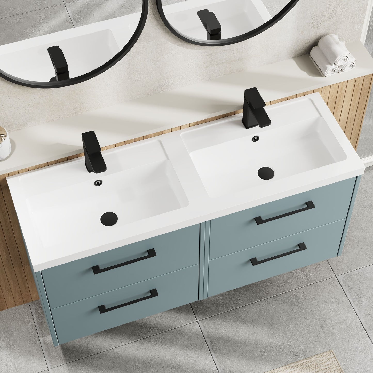 Hudson Reed Juno 1200mm Coastal Grey Wall Hung 4-Door Vanity Unit & Double Basin