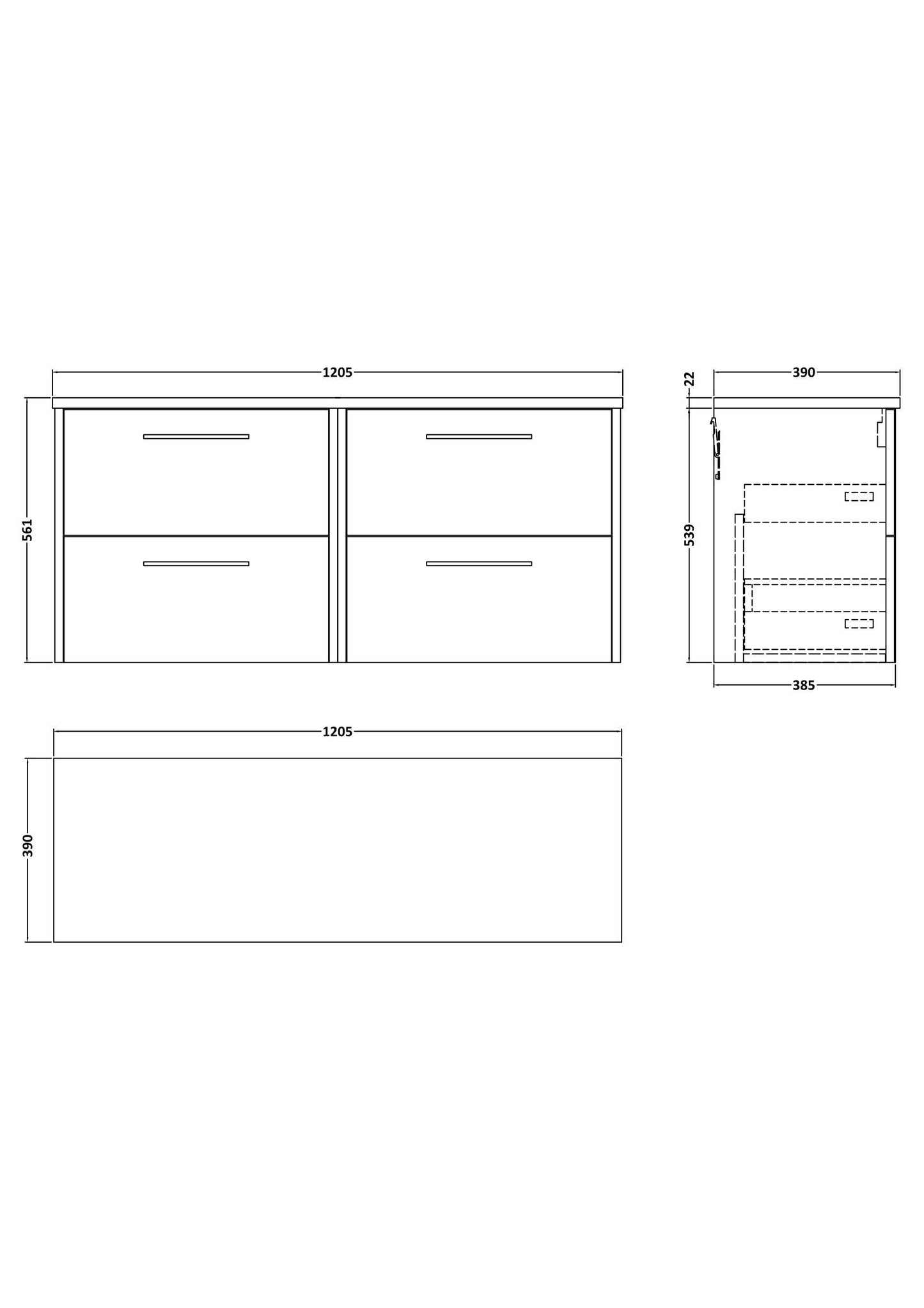 Hudson Reed Juno 1200mm Coastal Grey Wall Hung 4-Drawer Vanity Unit With Laminate Worktop