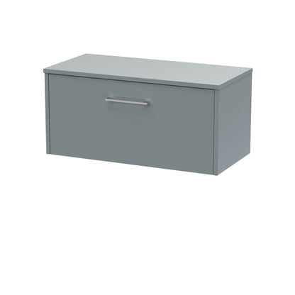Hudson Reed Juno 800mm Coastal Grey Wall Hung Single Drawer Vanity & Worktop With Handle